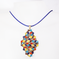 Pendant 65cm - Xochitl Rhombus M-Purple Leather - Pendant 65cm - Laiton bronze